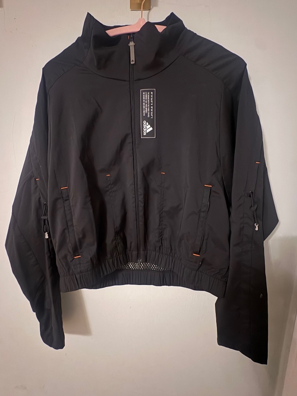 Adidas Women's Black Cropped Windbreaker Jacket Small Mesh Back Full Zip